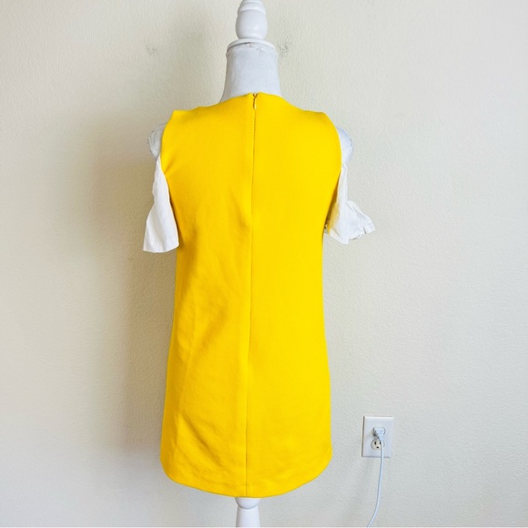 Zara Collection Yellow Ribbed Contrast White Off Shoulder Bardot Shift Dress - Picture 3 of 15
